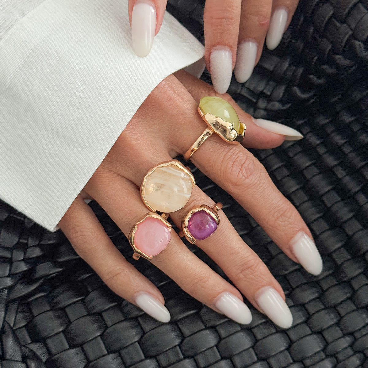 Casual Geometric Round Square Zinc Alloy Resin Rhinestone Plated Open Ring for Women