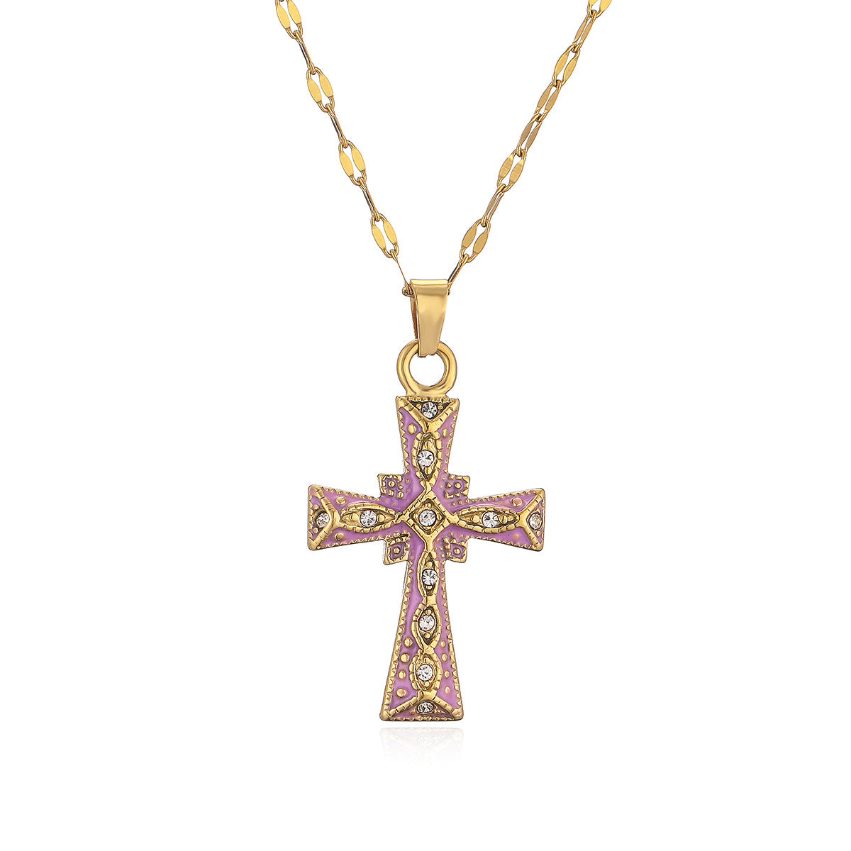 Minimalist Cross Pendant Necklace for Women in Copper with 18K Gold Plating and Enamel Finish