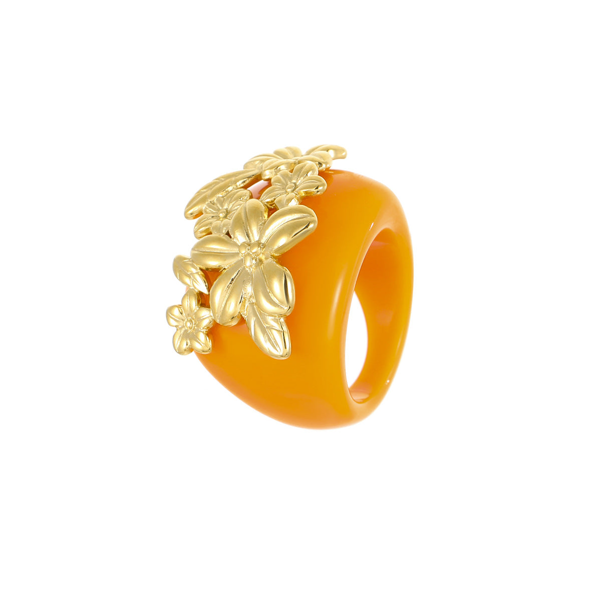Anello geometrico floreale di lusso da donna in acciaio inossidabile con finitura placcata, accessorio di moda versatile