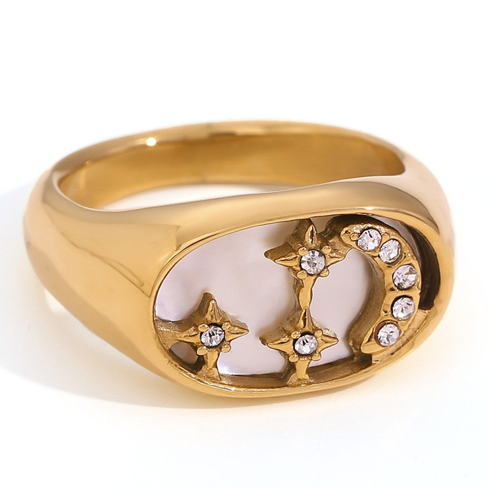 Vintage-Style Geometric Titanium Steel Ring Set for Women with 18K Gold Plating and Enamel Finish