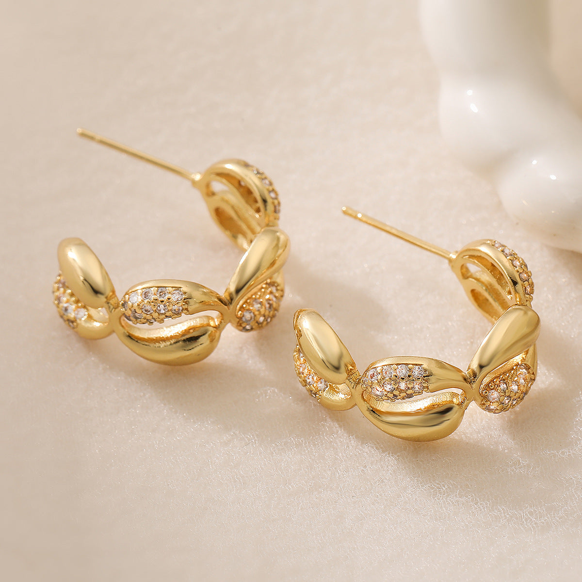 Minimalist Geometric C-Shaped Zirconia Earrings for Women in Copper with Micro-Pavé Setting