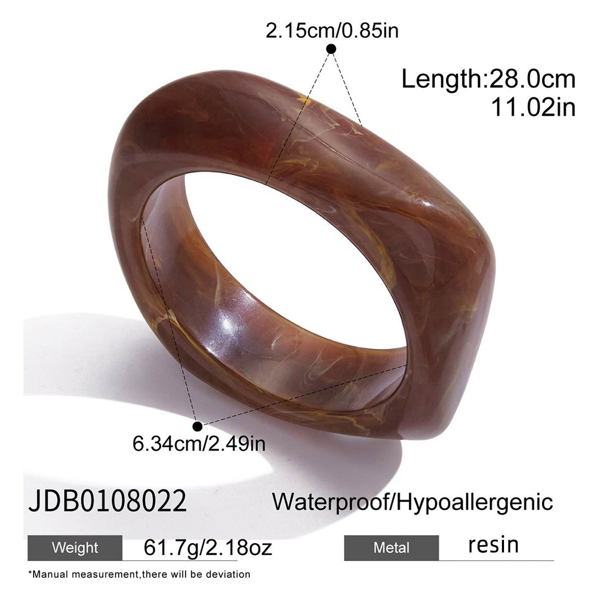 Bracciale da donna in resina geometrica rotonda alla moda con base in acciaio al titanio e placcatura in oro