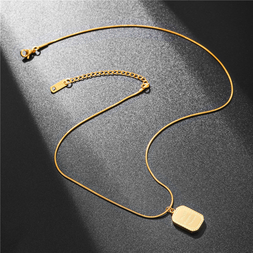 Vintage Minimalist Square Titanium Steel Plated Necklace with Stainless Steel Pendant