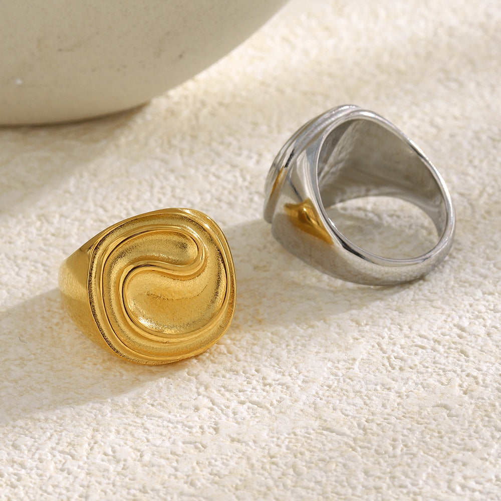 Anello da donna in acciaio inossidabile placcato oro 18 carati, dal design geometrico minimalista