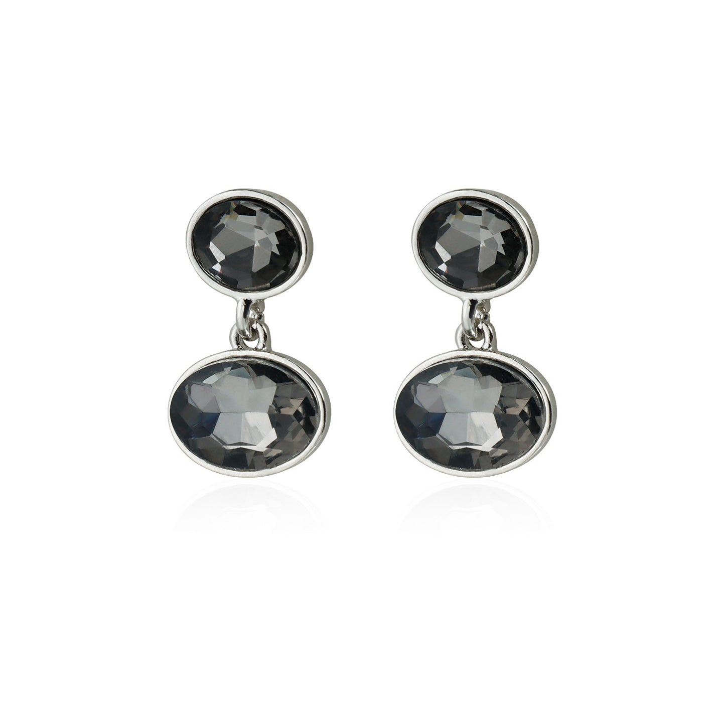 Vintage Geometric Oval Black Rhinestone Plated Zinc Alloy Earrings for Women