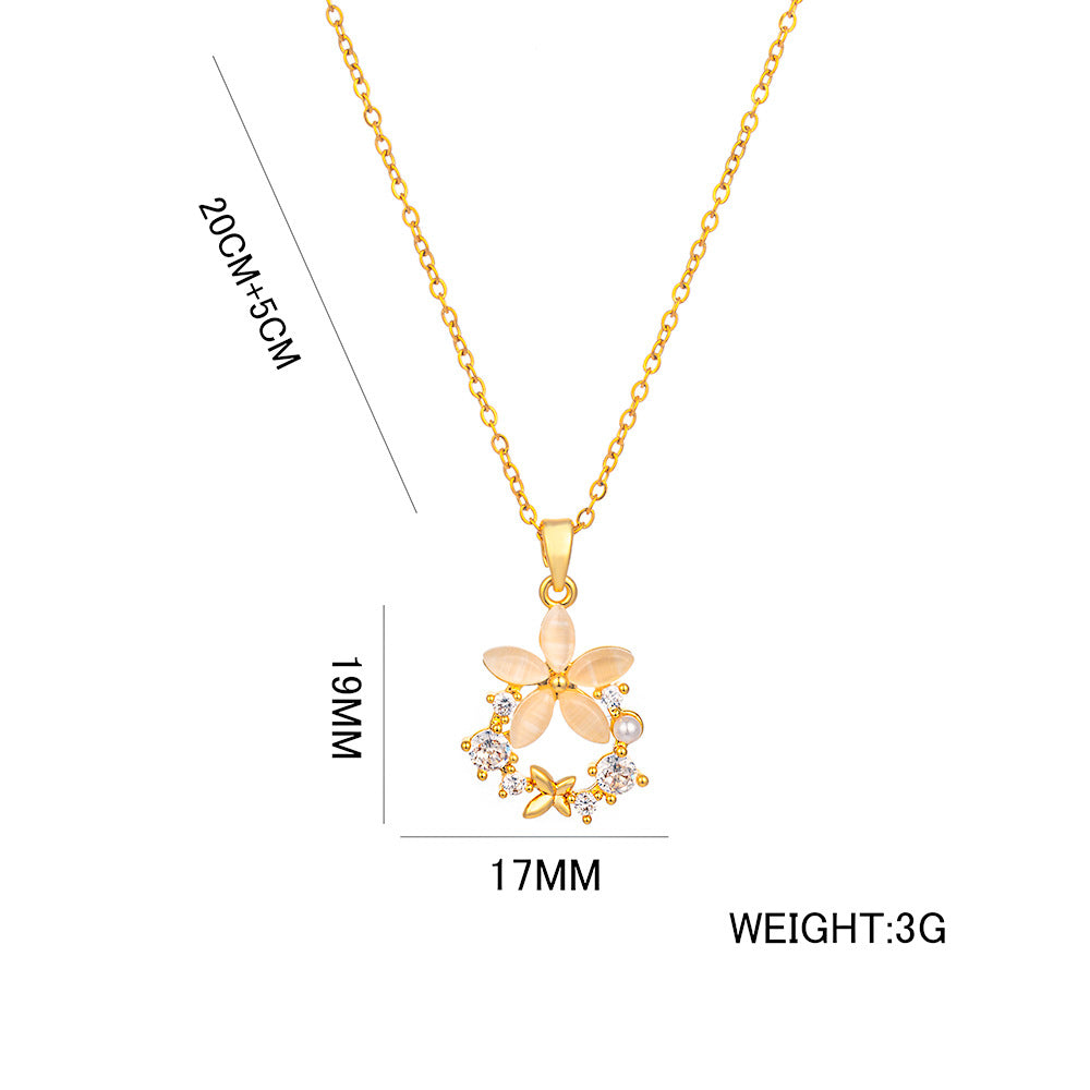 Collar minimalista con colgante floral para mujer de acero de titanio con chapado al vacío, cadena de serpiente, diseño geométrico, cadena delicada para clavícula