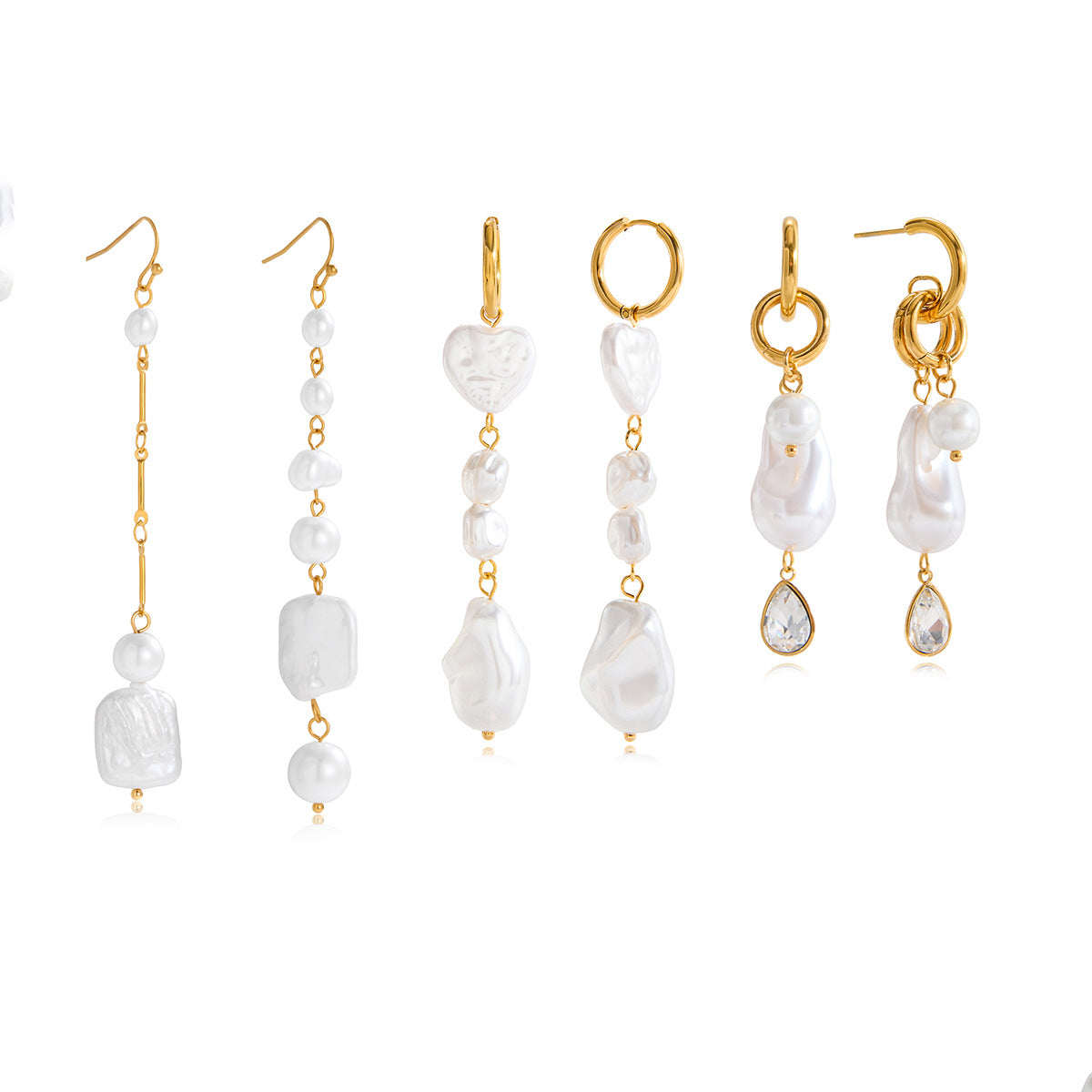 Pendientes Colgantes Geométricos Minimalistas con Perlas en Acero Inoxidable con Acabado Chapado para Mujer