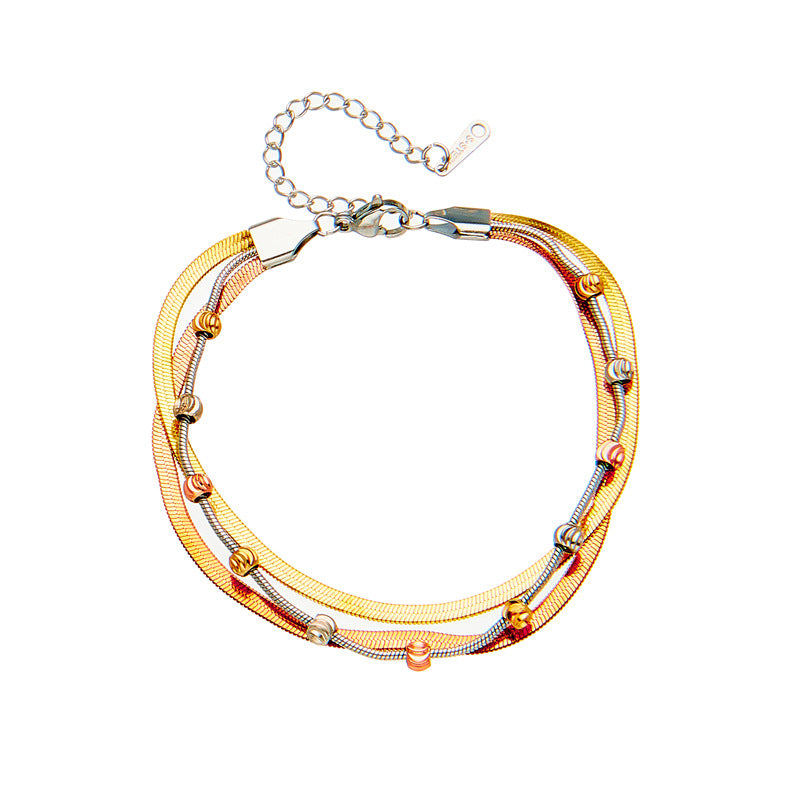 Vintage Punk Style Titanium Steel Plated Multi-Layer Stackable Hand Chain with Contrasting Colors