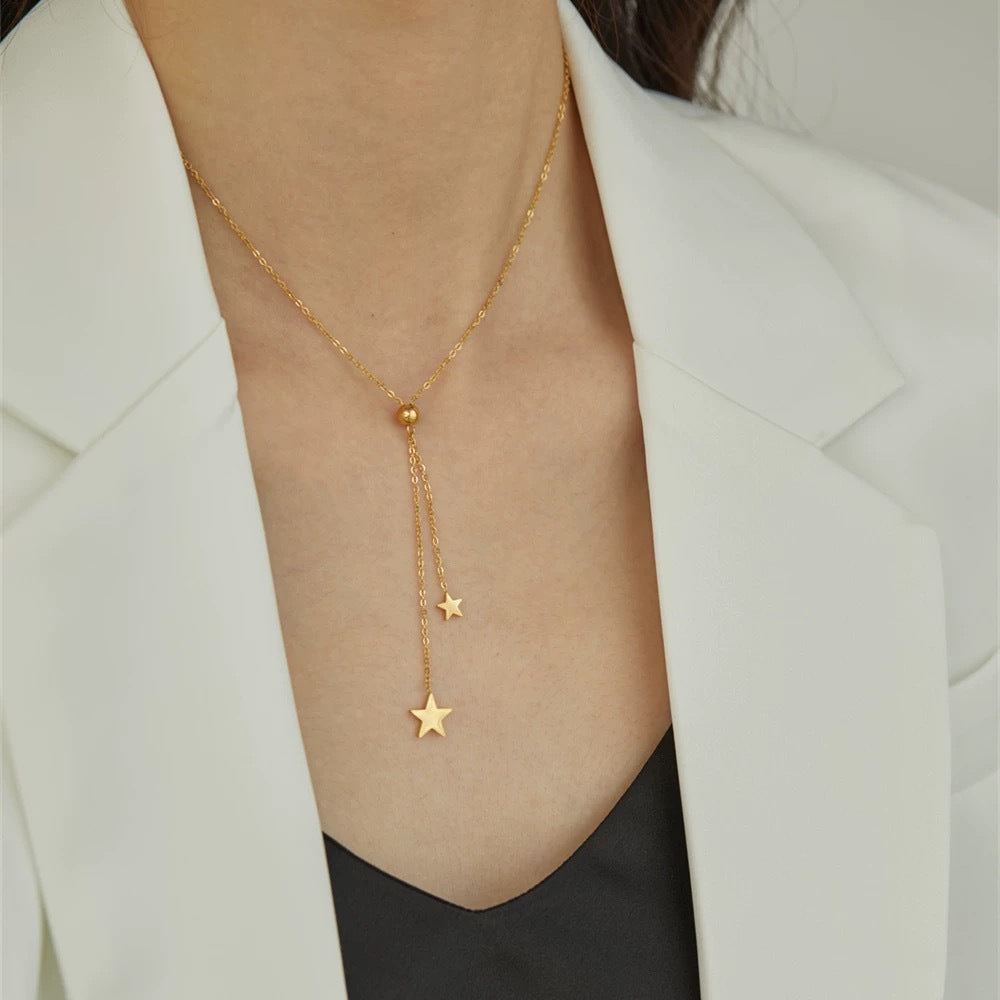 Minimalist Luxury Star Titanium Steel Plated Necklace with Tassel for Women