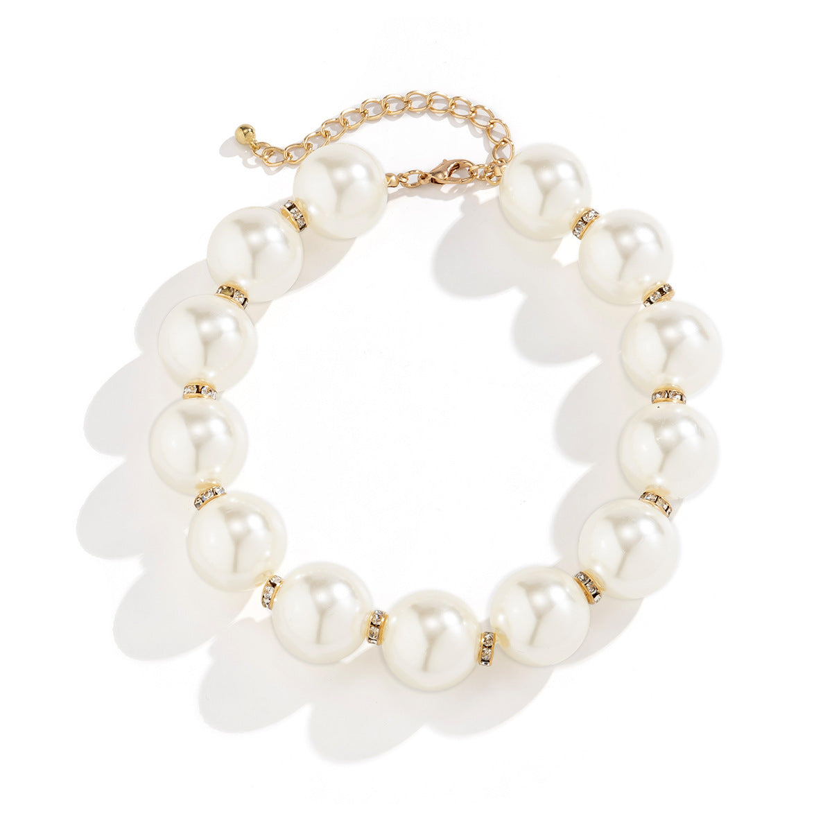 Collana da donna con perle finte e strass, stile rustico chic geometrico, con base in lega e finitura placcata