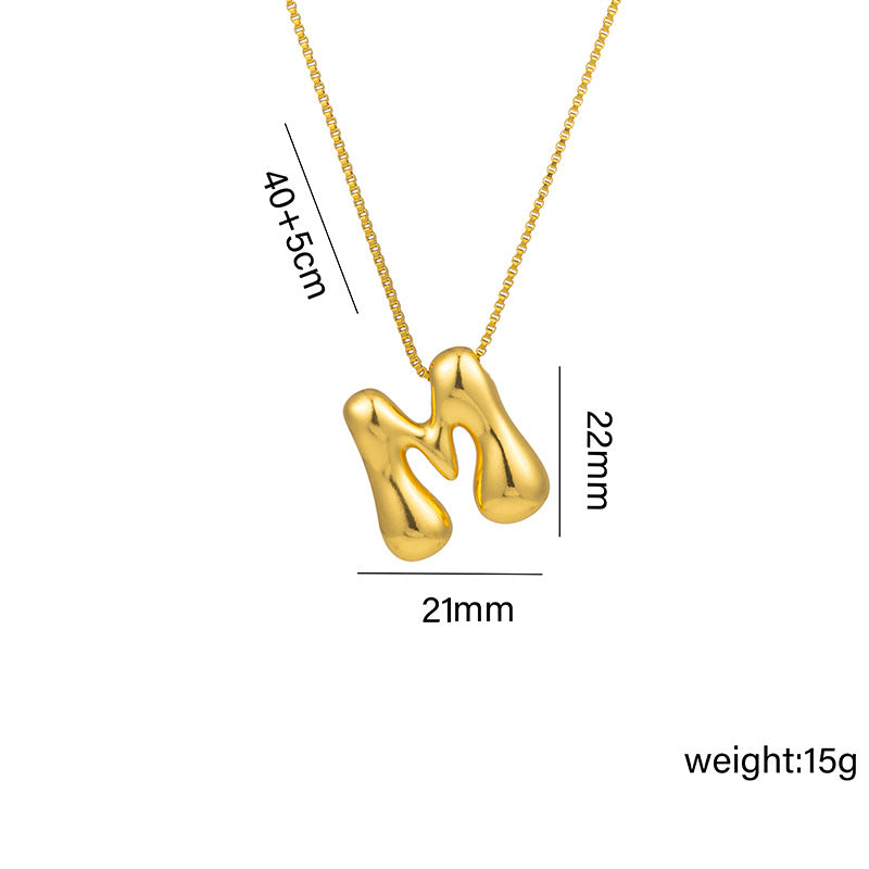 Bonito collar con dije de burbuja en forma de letra Q, estilo Q, de acero de titanio con chapado en oro de 18 quilates para mujer