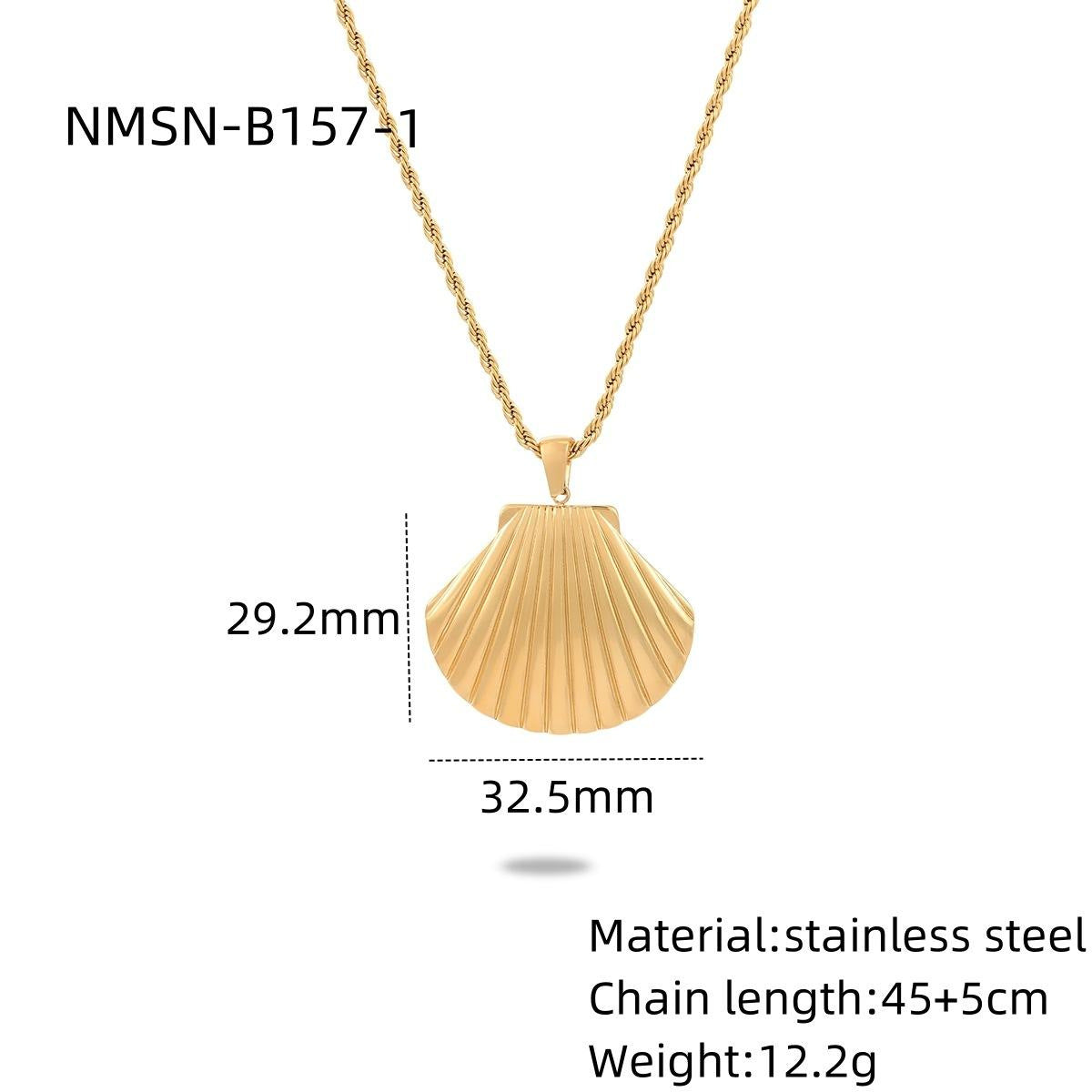 Conjunto de collar minimalista geométrico de acero inoxidable y titanio con colgante de perlas y conchas para mujer