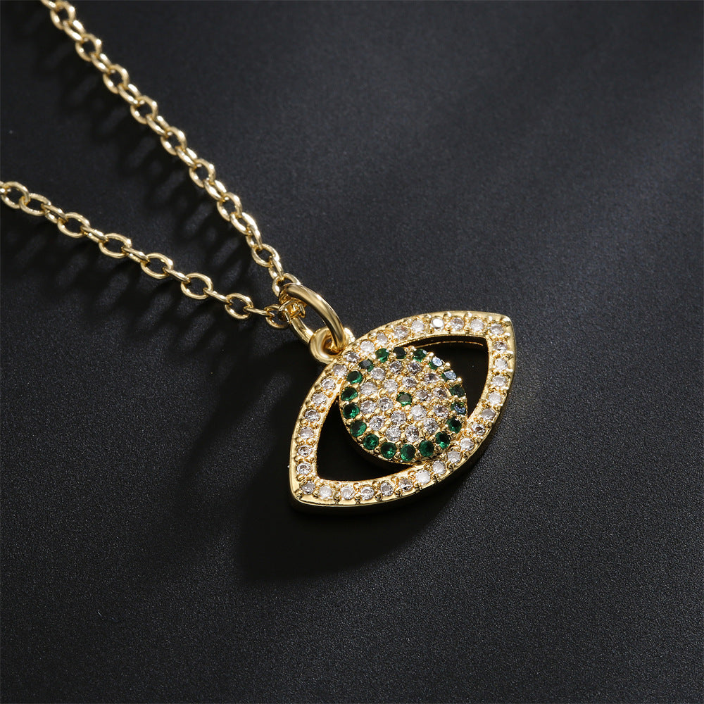 Minimalist Geometric Copper Pendant Necklace with 18K Gold Plating and Zircon Evil Eye Charm for Women