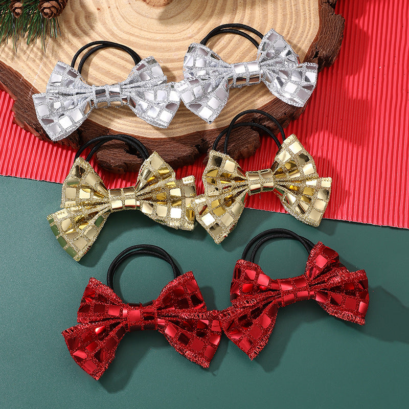 Natural Style Bow-Shaped Hair Clip for Girls Made of Plastic Resin with Ruffled and Mesh Details for Christmas and New Year