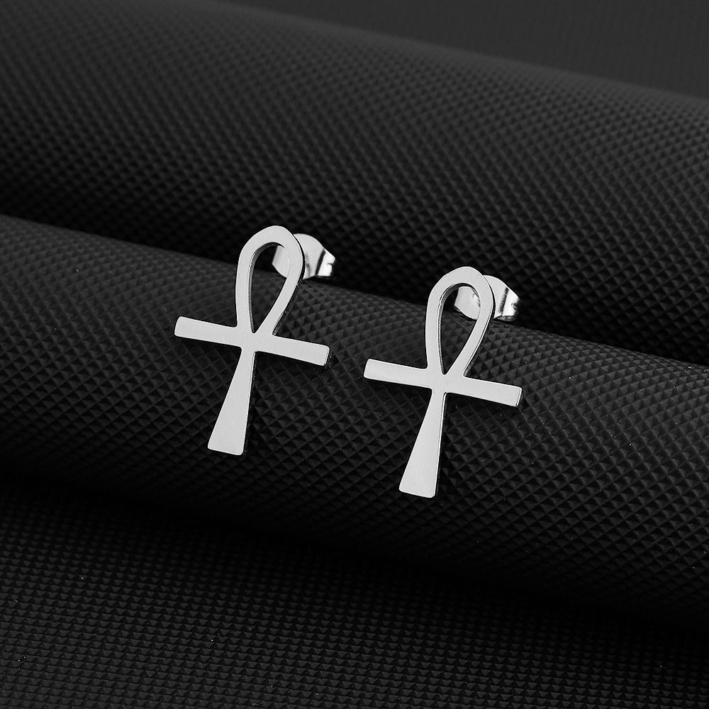 Orecchini a croce geometrici in stile Hip Hop in acciaio inossidabile con finitura galvanica, unisex