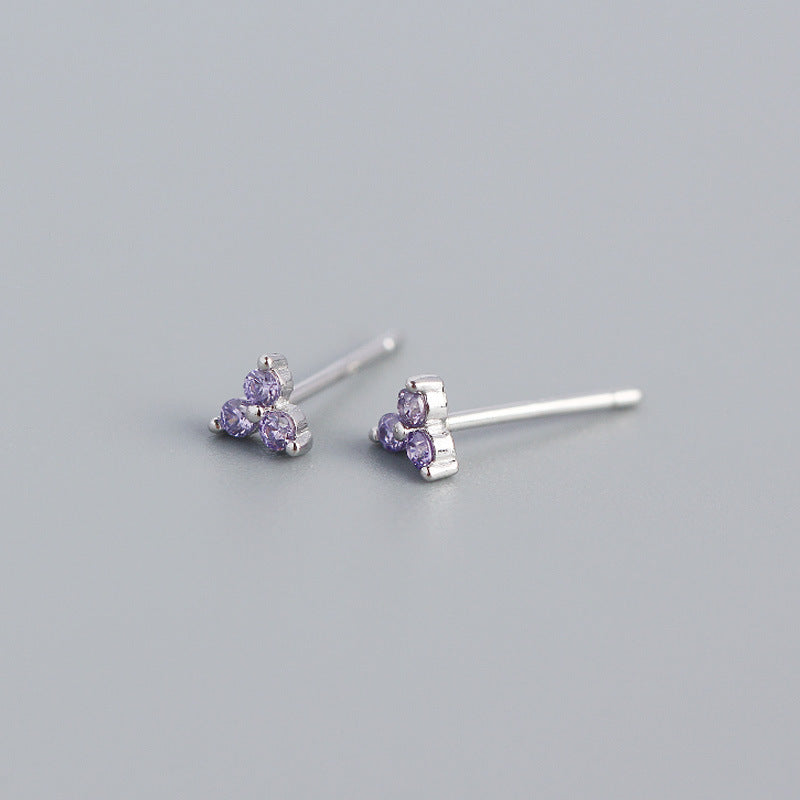 Minimalist Elegant 925 Sterling Silver Inlaid Diamond Plant Stud Earrings