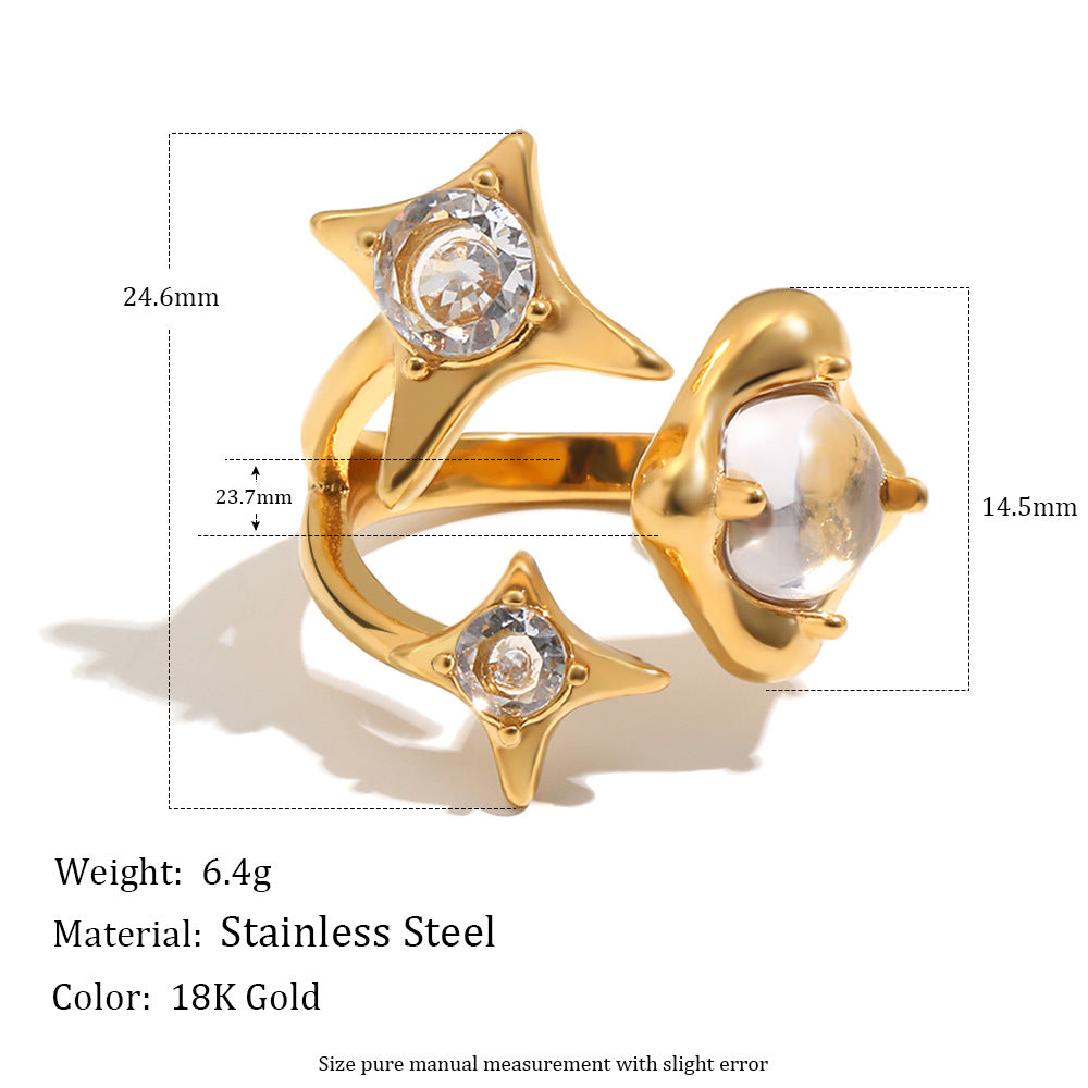 Elegant Minimalist 18K Gold Plated Stainless Steel Four-Pointed Star Open Ring for Women