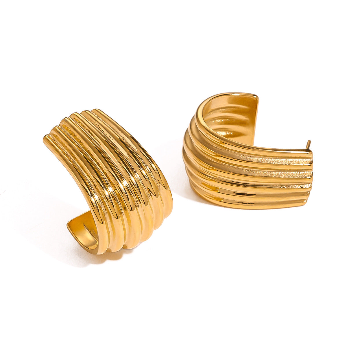 Geometric C-Shaped Stainless Steel Stud Earrings with Plating Finish for Women