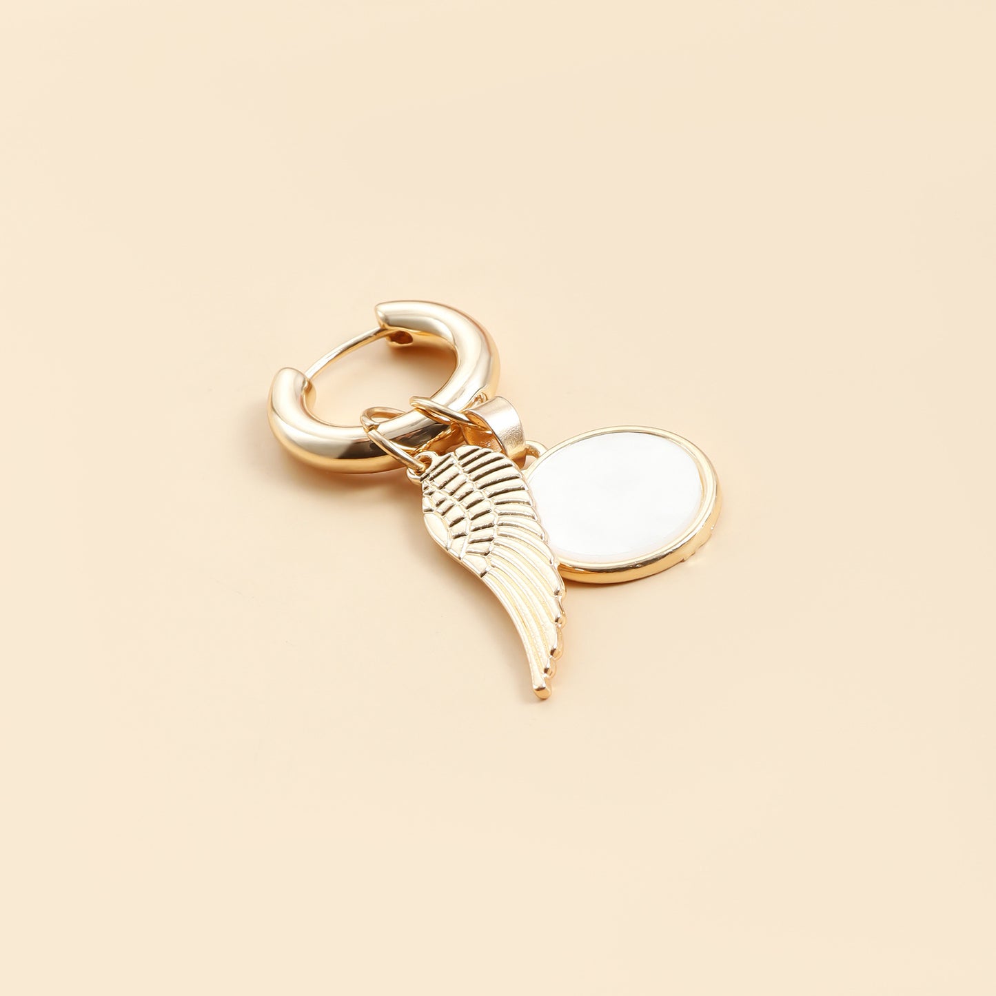 Vintage Heart Geometric Ceramic Pearl Wing Plated Asymmetric Earrings for Women
