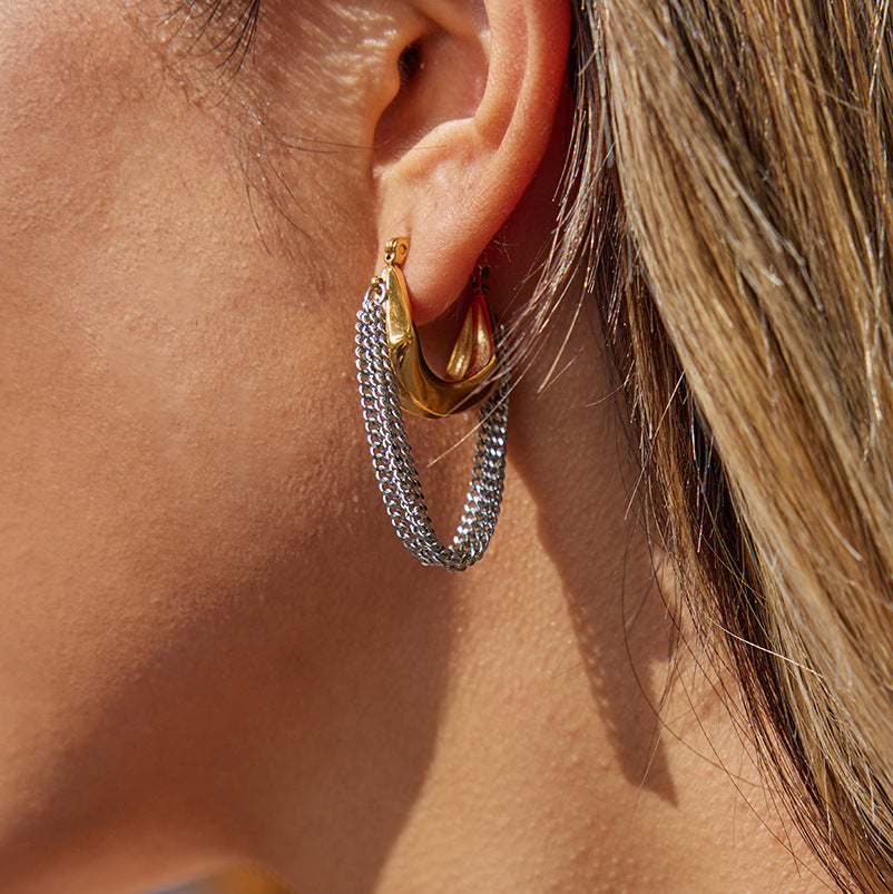 Orecchini geometrici a nappa in acciaio inossidabile con placcatura in oro per donna, orecchini a clip alla moda e sofisticati