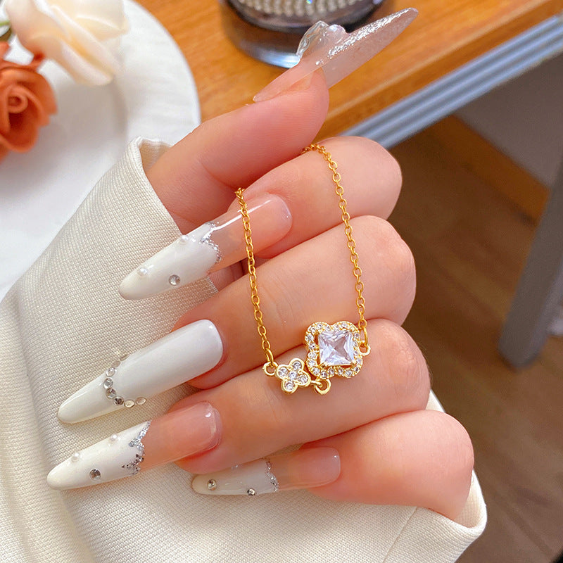 Elegant Luxury Micro-Inlaid Cubic Zirconia Fruit Shape Titanium Steel Necklace with Bamboo Chain