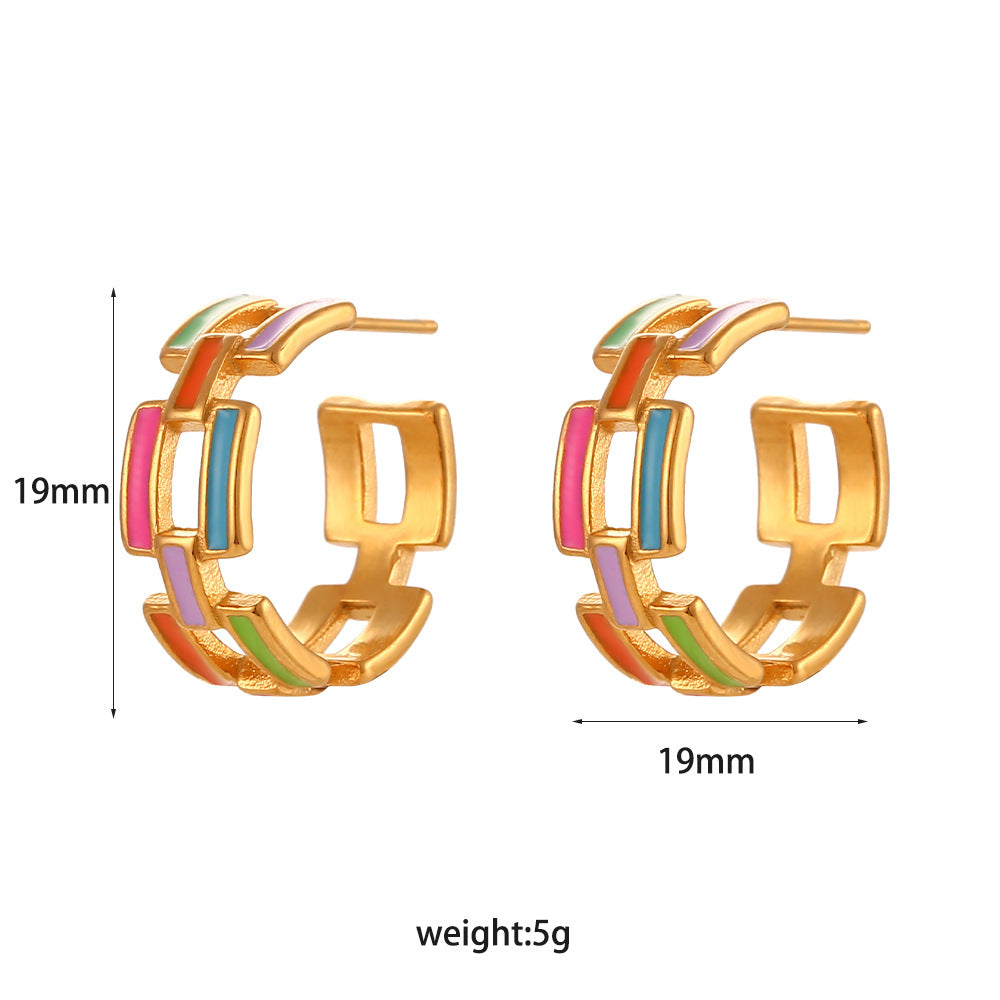 Orecchini da donna smaltati geometrici vintage minimalisti con traforo in acciaio inossidabile placcato oro 18K