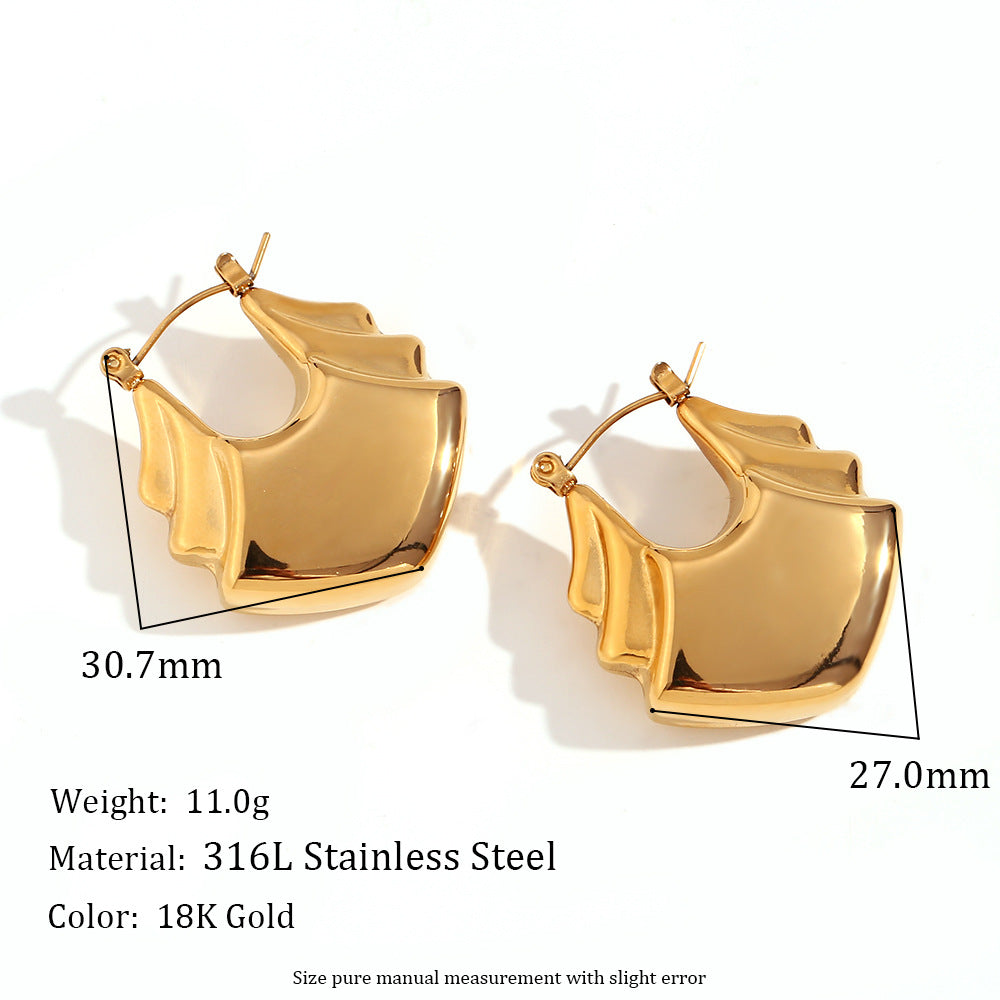Orecchini a Clip da Donna in Acciaio Inox con Stampa Geometrica Serpente Vintage, Placcati Oro 18K
