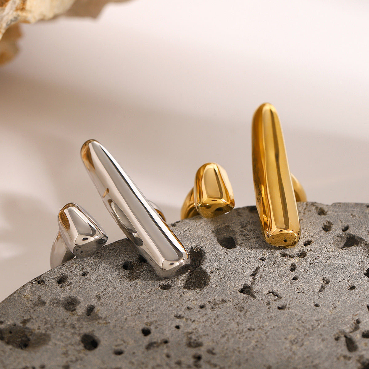 Geometric Plated Stainless Steel Ring for Women