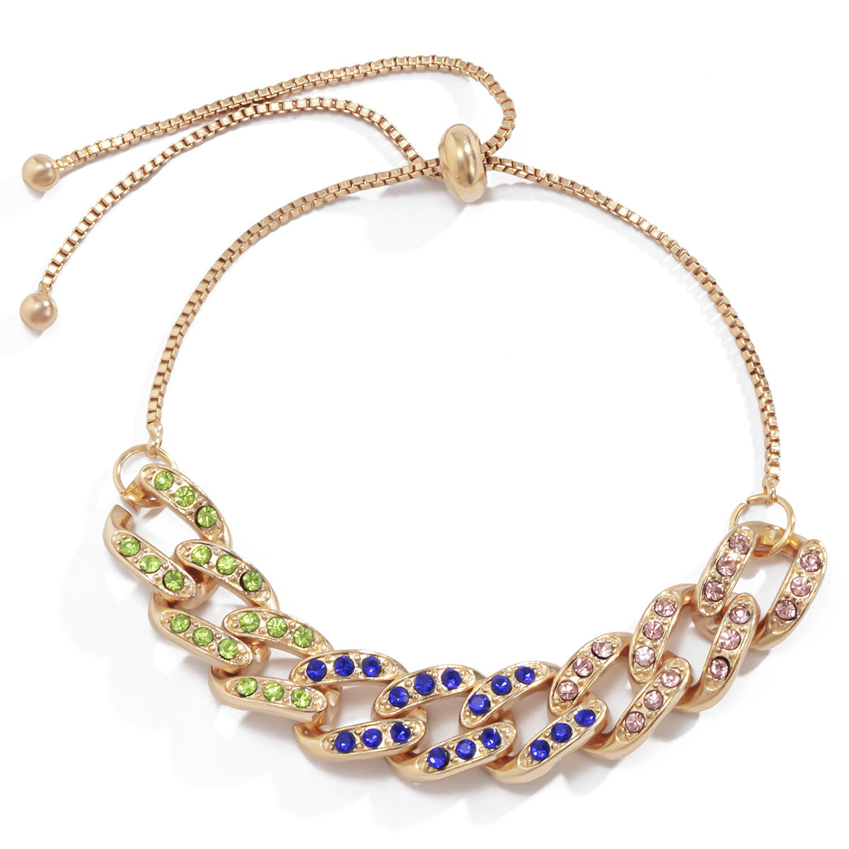 Minimalist Geometric Square Hollow Women's Rhinestone Inlaid Adjustable Alloy Chain Bracelet for Travel Souvenir Gift