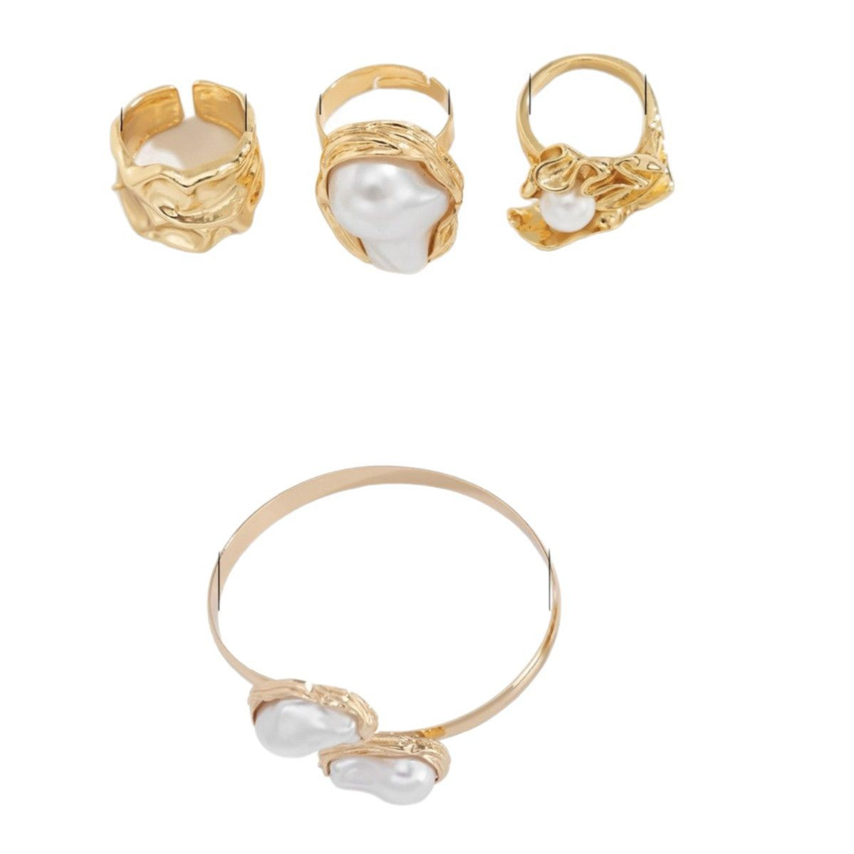 Minimalist Casual Geometric Plated Pearl Ring Set