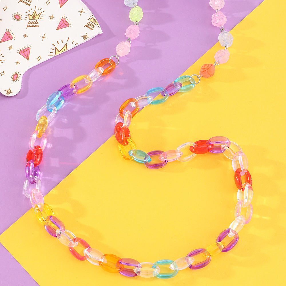 Catenella Acrilica Colorata con Bottoni Automatici per Occhiali da Bambino con Design Antiscivolo, Accessorio Multi-uso Estivo per Mascherina e Occhiali