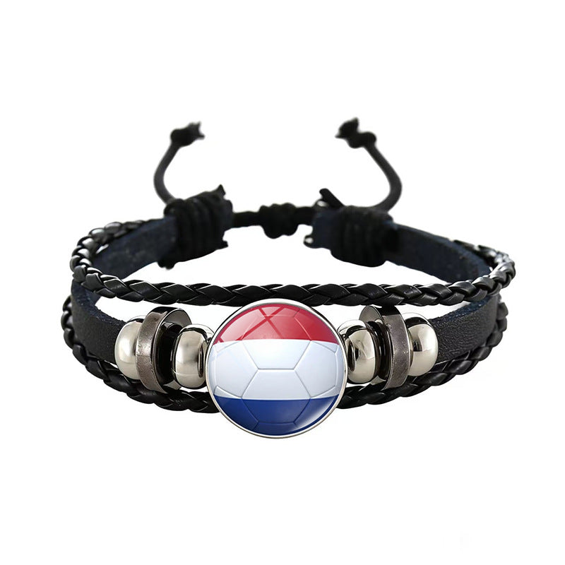 Unisex Geometric Round Braided Leather Bracelet Adjustable Handmade Wristband
