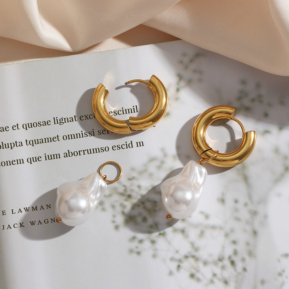 Fashionable Office Style Teardrop-Shaped Stainless Steel Earrings with 18K Vacuum Plating for Women