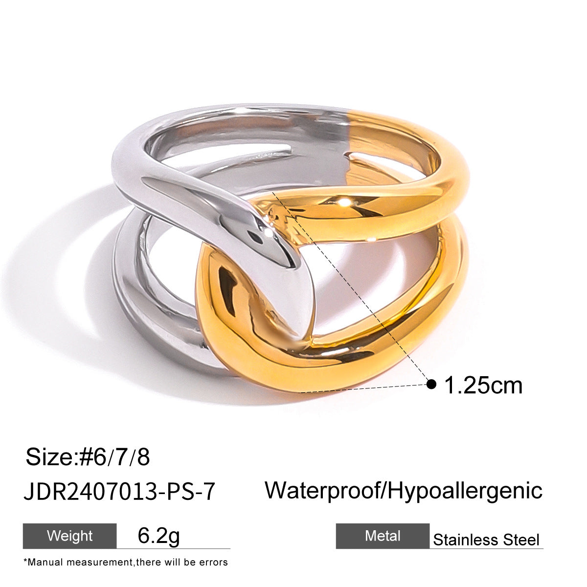 Elegant Geometric Two-Tone Plated Stainless Steel Ring for Women