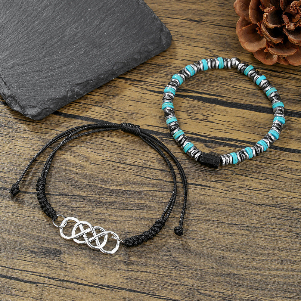 Bohemian Minimalist Geometric Hematite Amethyst Beaded Bracelet Handmade for Men and Women