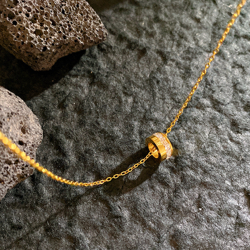 Minimalist Geometric Titanium Steel PVD Plated Rhinestone Pendant Necklace for Unisex