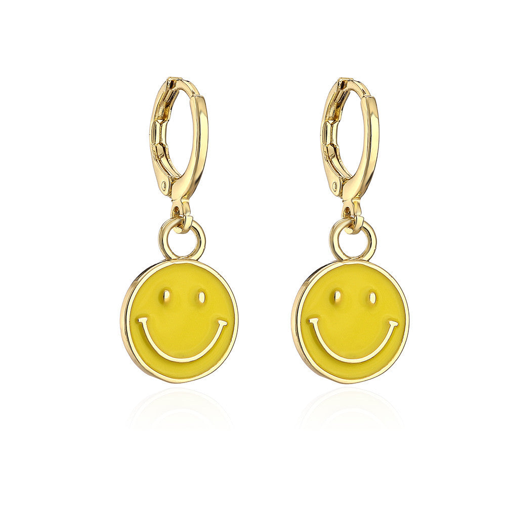 Sweet Cartoon Geometric Drip Oil Micro-set Cubic Zirconia Gold Plated Brass Earrings
