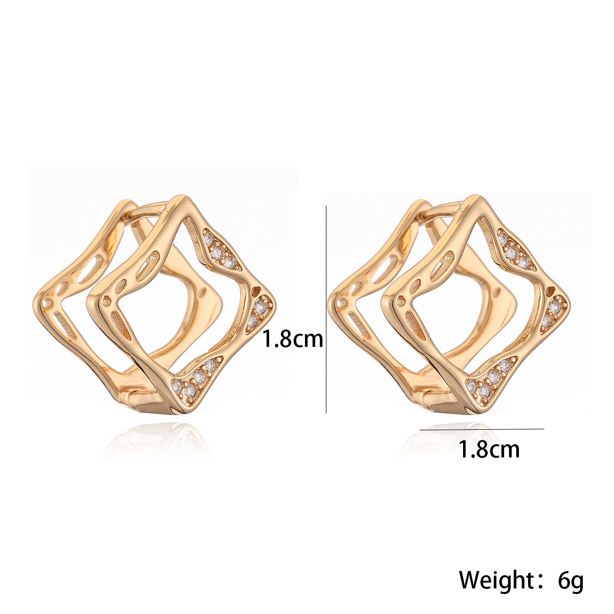 Minimalist Luxury 18K Gold Plated Brass Geometric Cubic Zirconia Inlay Earrings for Women