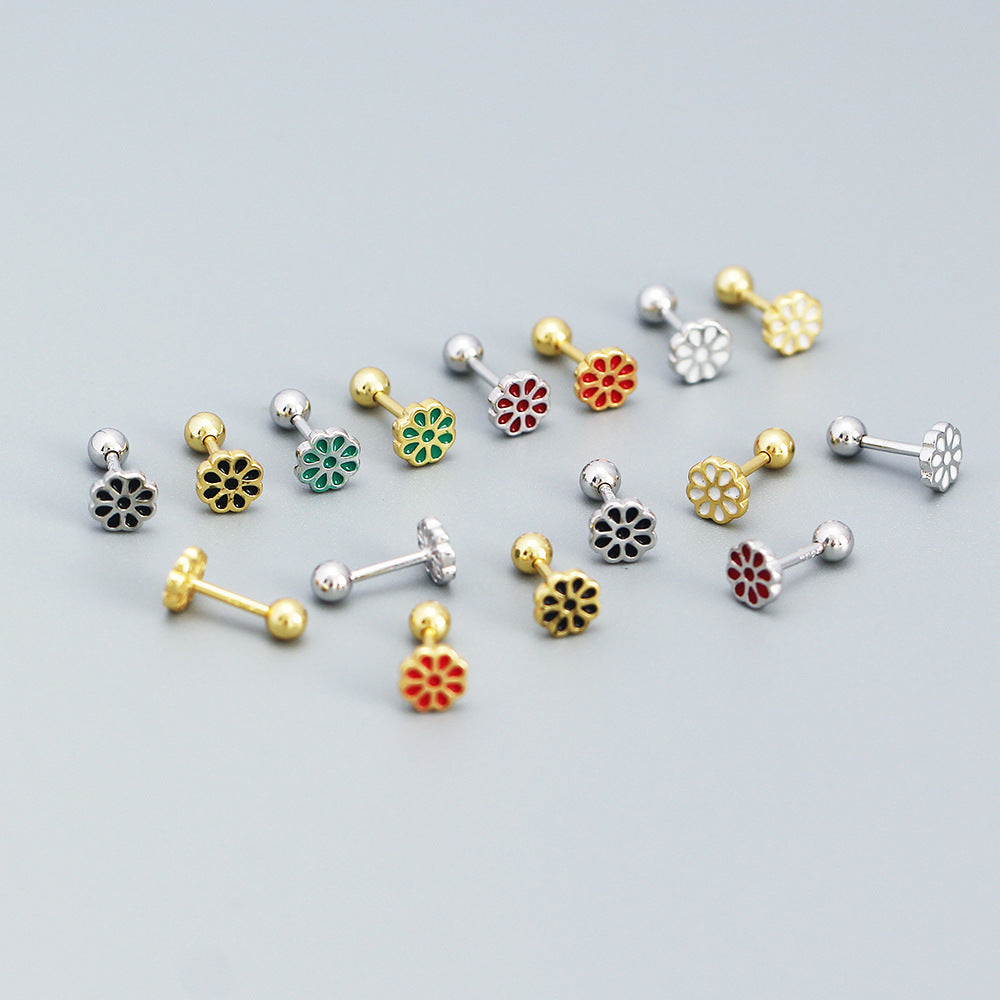 Minimalist Floral Earrings for Women in 925 Sterling Silver with Enamel Flower Design