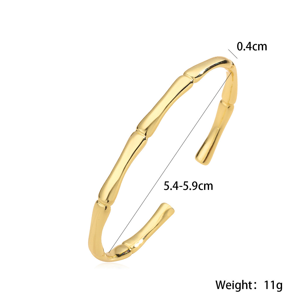 Bracciale a Polsino Minimalista in Rame Placcato Oro 18K con Nodi di Bambù da Donna