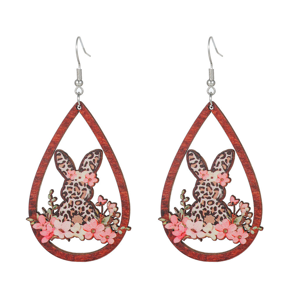 Hollow Maple Leaf Teardrop Wood Plated Earrings