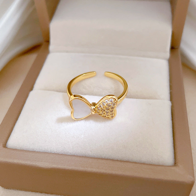 Kawaii Style Butterfly-Shaped Brass Ring with Gold Plating Adjustable Band for Women