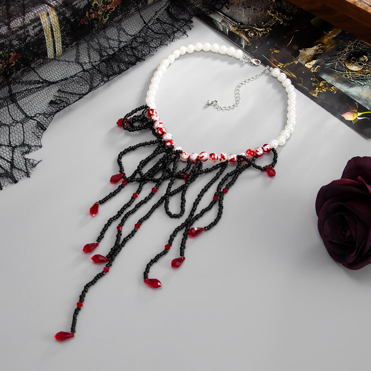 Gothic Geometric Crystal Tassel Necklace Women's Choker