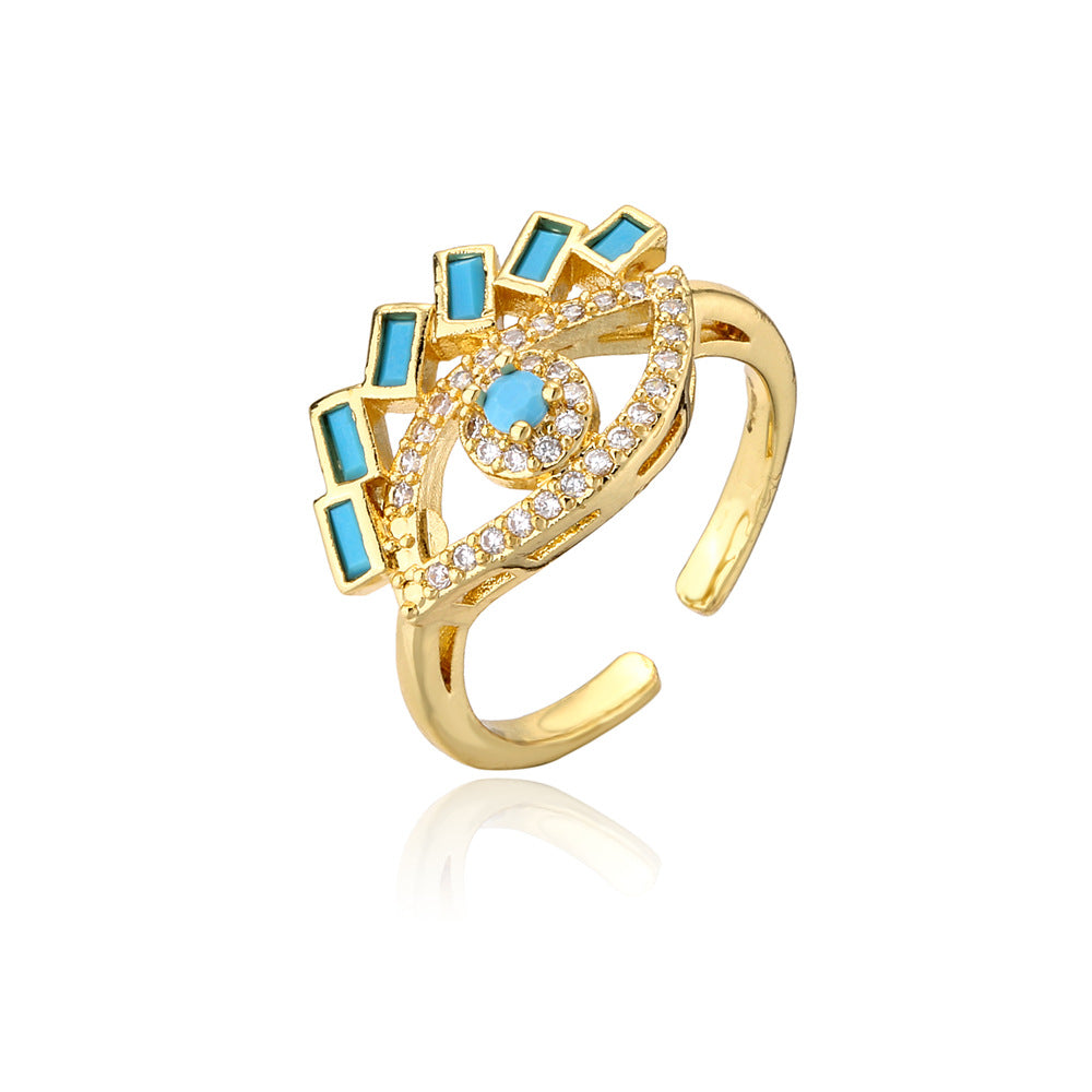 Geometric Micro-inlay Cubic Zirconia 18K Gold Plated Drip Oil Brass Ring for Women