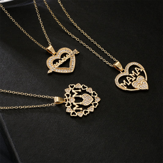 Minimalist Heart-Shaped Copper Pendant Necklace with 18K Gold Plating and Zircon Inlay for Women