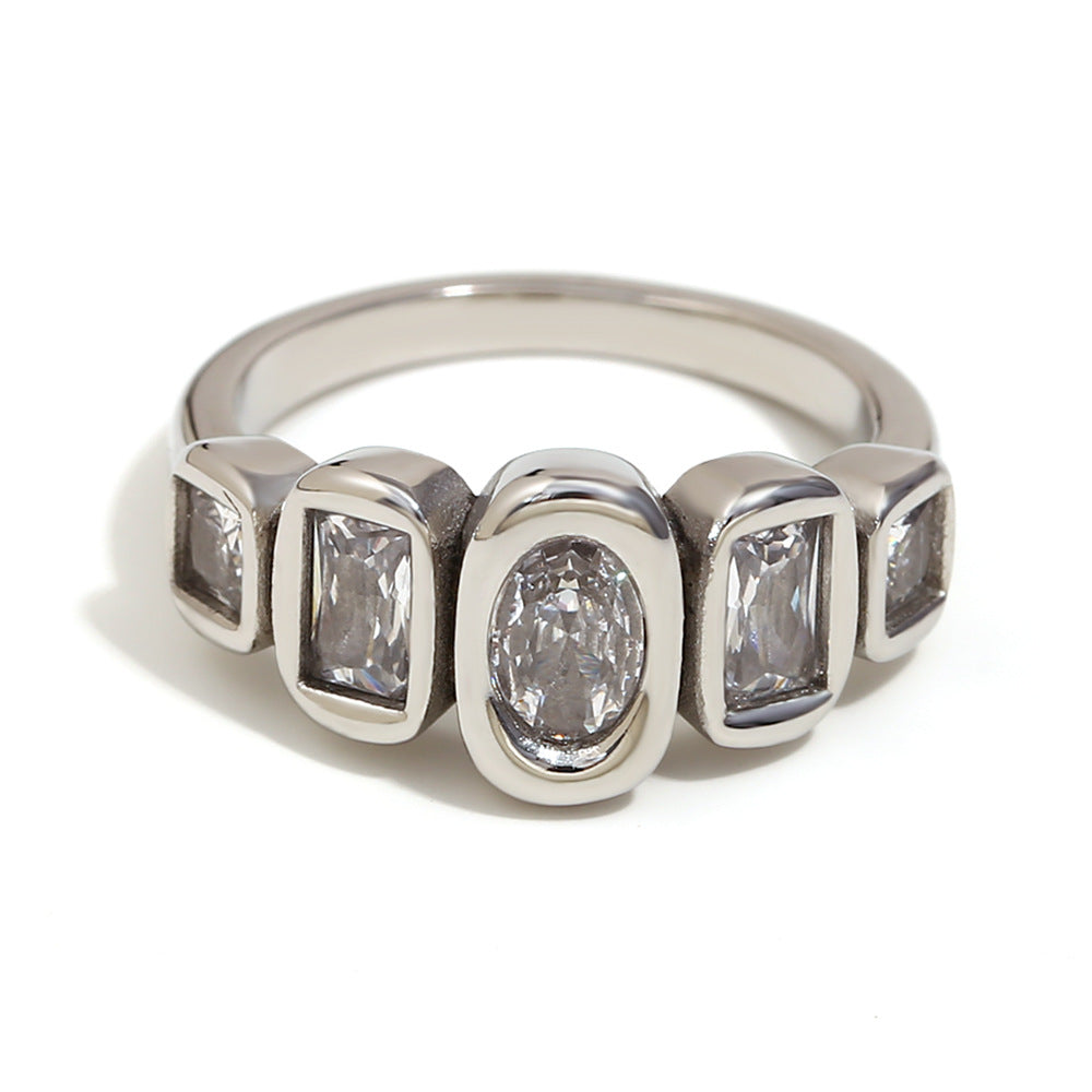 Minimalist Geometric Ring in 316L Stainless Steel with 18K Gold Plating and Zirconia Inlay for Women