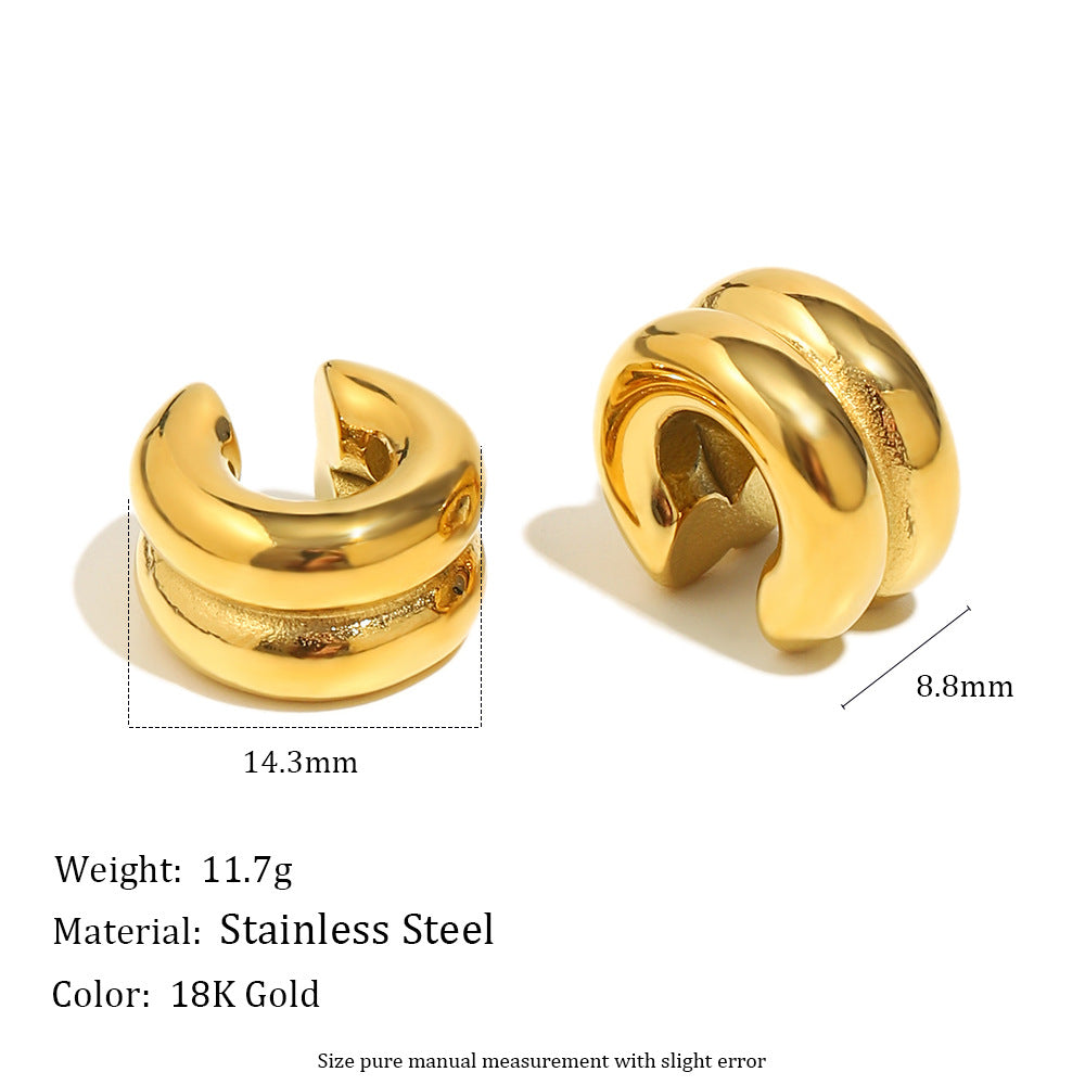 Minimalist Geometric Stainless Steel Ear Clips with 18K Gold Plating for Women