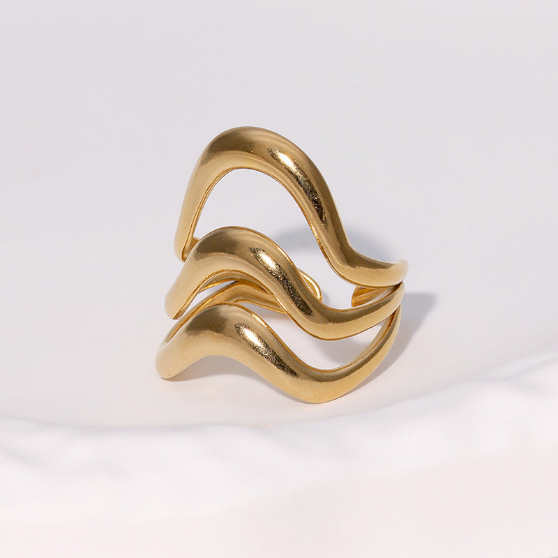 Anello Aperto Geometrico Minimalista di Lusso da Donna, Gioielli in Acciaio al Titanio Placcato Oro 18K