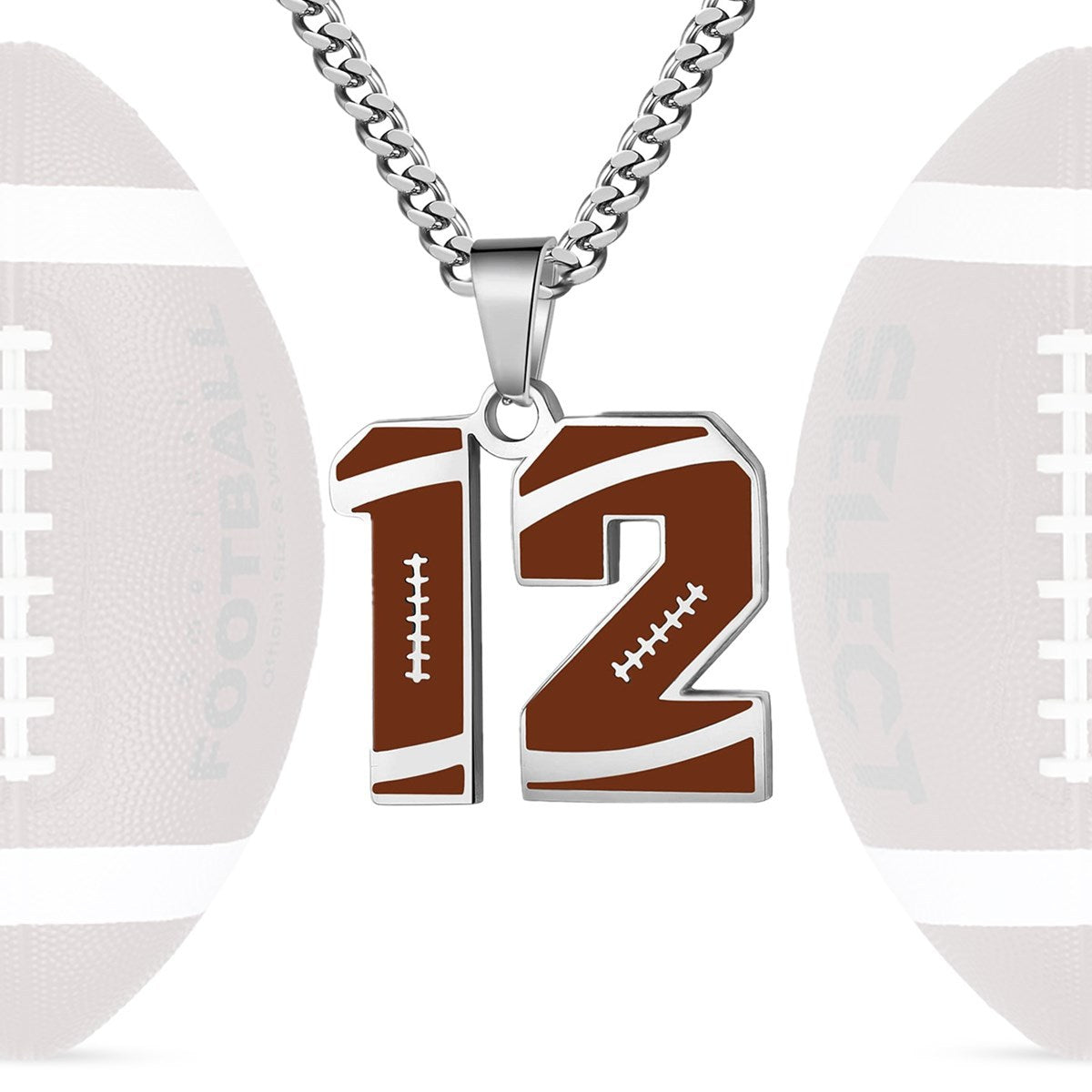 Motivational Football Number Pendant Necklace for Men in Stainless Steel with Polished Finish and Letter/Number Design
