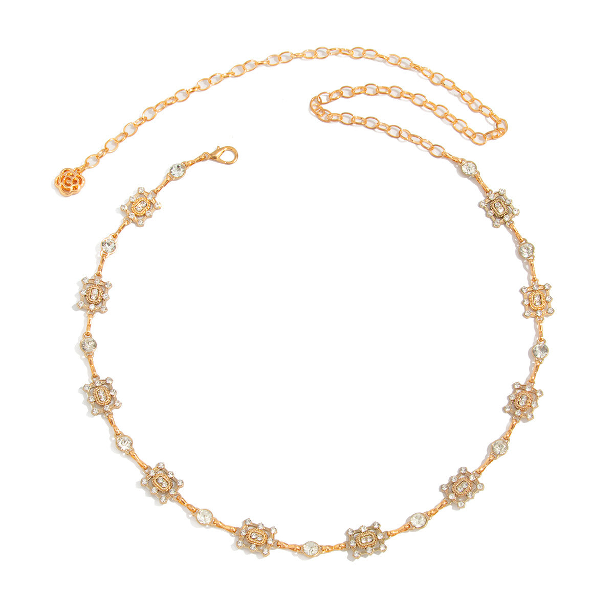 Catena a Fascia Floreale Vintage da Donna con Accenti di Strass Micro-Pavé su Catena Metallica